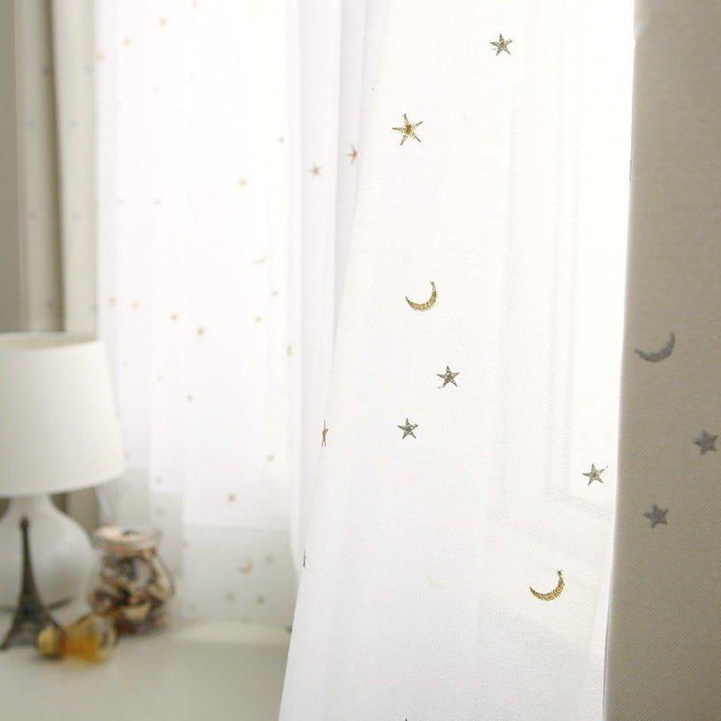 1cm刻み カーテン おしゃれ 送料無料 白 ボイルレース 洗える 星月柄 キラキラ 刺繍 ララルー ホワイト 送料無料 1 5倍ヒダ R0074 2h パーフェクトスペース カーテン館 通販 Yahoo ショッピング