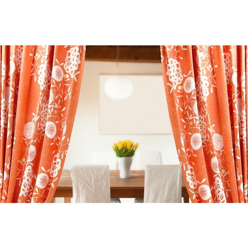 カーテン 遮光 オーダー 2級遮光 洗濯可能 オレンジ 北欧 花柄