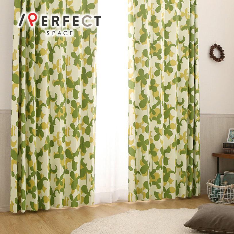 カーテン 遮光 おしゃれ 1cm刻み 緑 安い遮光カーテン 北欧 クローバー グリーン 1 5倍ヒダ 2つ山 Un 0078 Eo パーフェクトスペース カーテン館 通販 Yahoo ショッピング