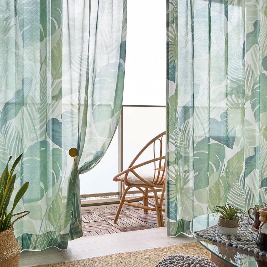 ユニベール（UNIVERS） カーテン レース ボタニカル リーフ ハワイアン