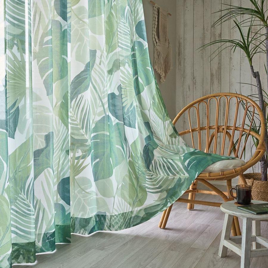 ユニベール カーテン レース ボタニカル リーフ ハワイアン