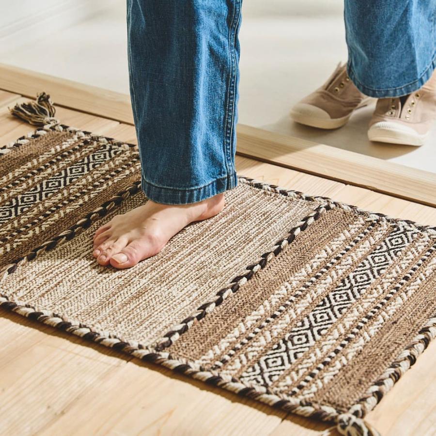 ネイビー品切れ※玄関マット 屋内 45 × 75 コットン ネイビー ベージュ