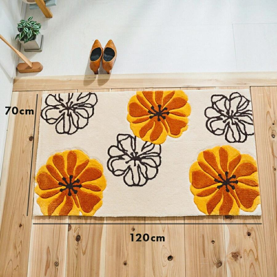 玄関マット 屋内 70 × 120 パッと明るく玄関を彩る、大輪のオレンジの