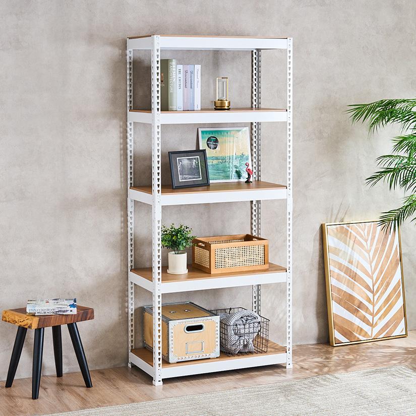 メタル＆ウッドラック METAL＆WOOD RACK 5段(幅81×奥行41×高さ180) 白