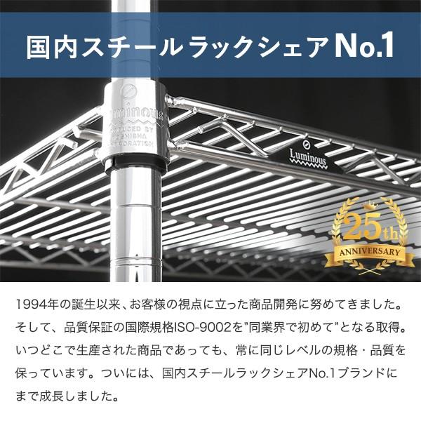 スチールラック 幅90 奥行46 高さ126 4段 ルミナスレギュラー アルミ 業務用 25mm NLH9012-4｜perfect-space｜03