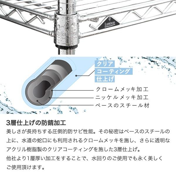 スチールラック 幅90 奥行46 高さ126 4段 ルミナスレギュラー アルミ 業務用 25mm NLH9012-4｜perfect-space｜05