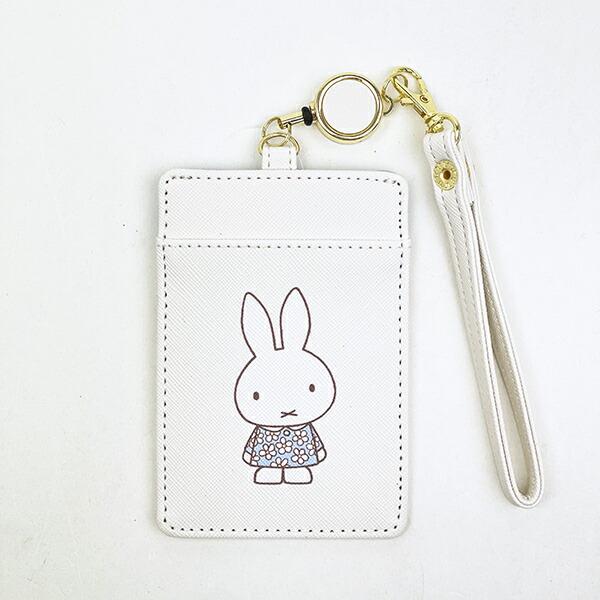 ミッフィー miffy リール付きパスケース ( オフホワイト) フラワードレス柄 小物シリーズ