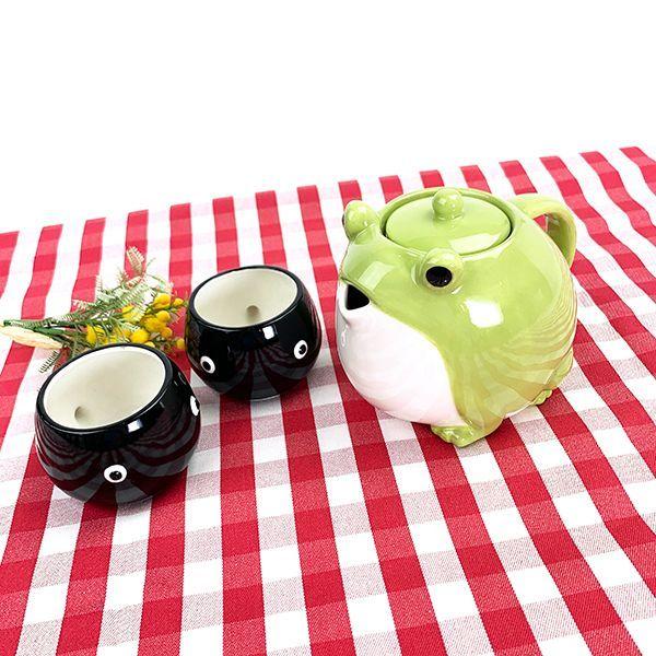 ティーセット カエル親子 カエル 食器 急須 ティーポット カップ 緑
