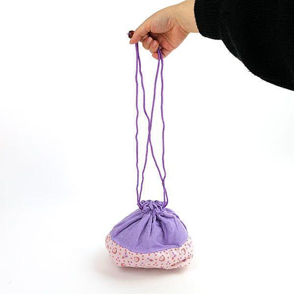 ちびまる子ちゃん 和小物シリーズ 紫 巾着 ポーチ 縮緬 和 小物入れ