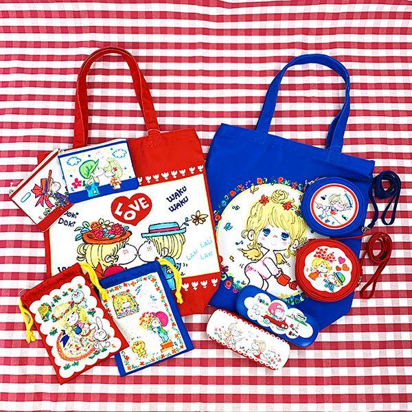 水森亜土 巾着 昭和レトロシリーズ 花畑 レッド 亜土ちゃん