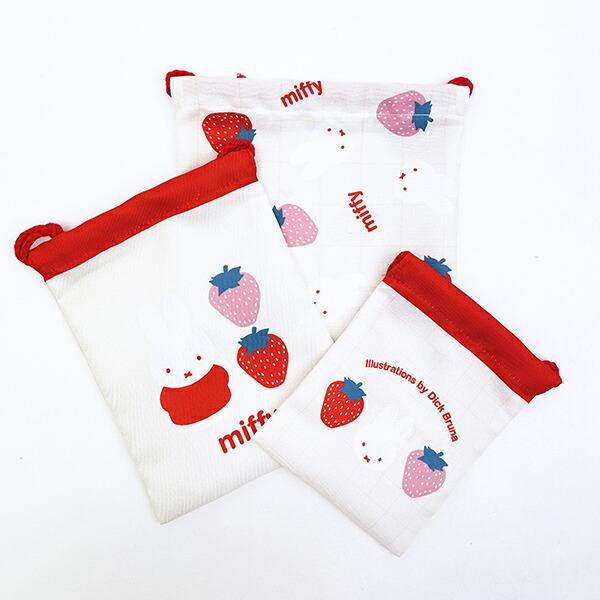 ミッフィー miffy 3P巾着 アイボリー STRAWBERRY&amp;TULIP