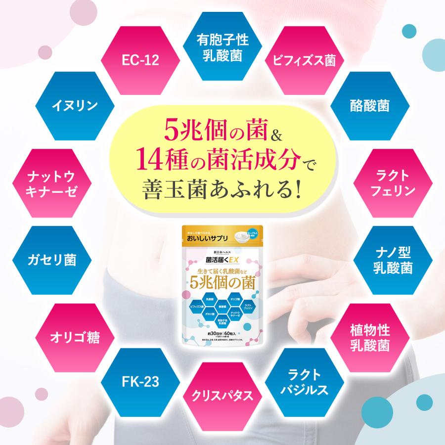 乳酸菌 菌活届くEX 生きて届く乳酸菌 ビフィズス菌 酪酸菌 5兆個の菌 おいしい オリゴ糖 60粒 約30日分 有胞子性乳酸菌｜perform-milim｜06