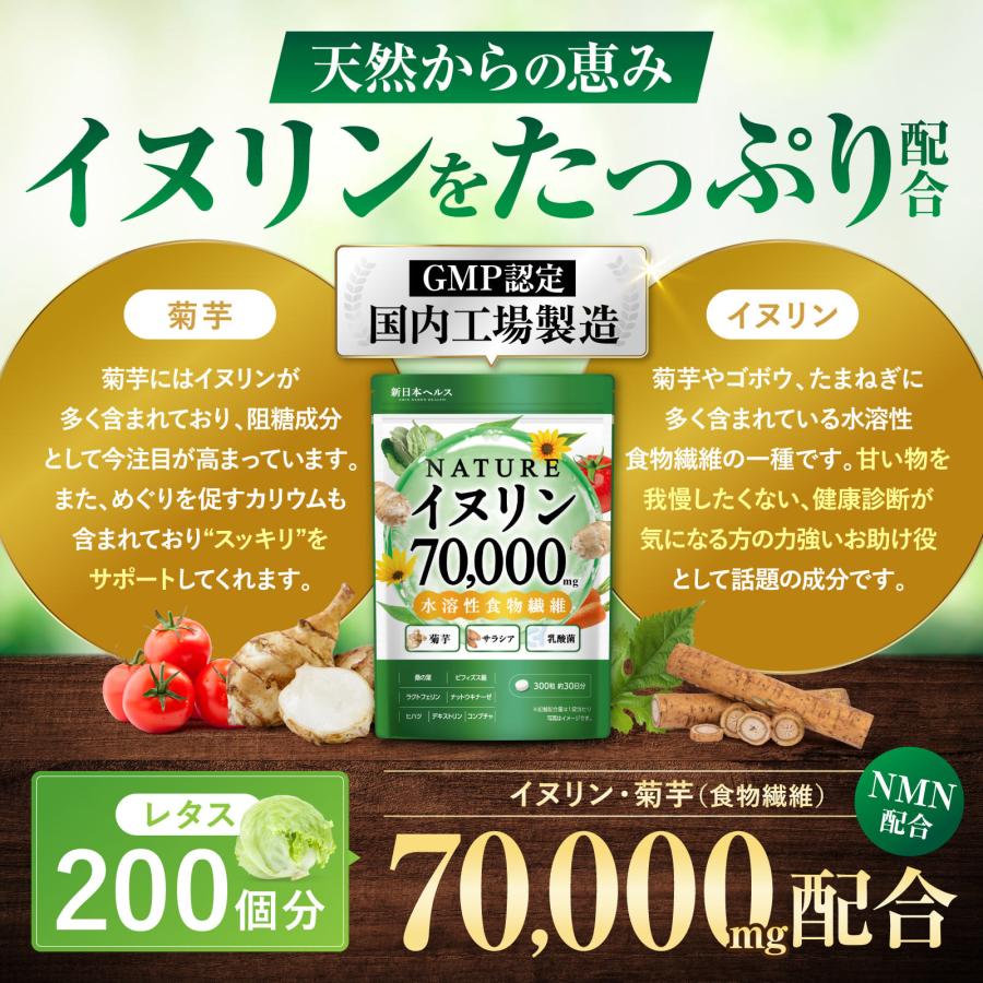 NATUREイヌリン 70,000mg 水溶性食物繊維 菊芋 サラシア ビフィズス菌