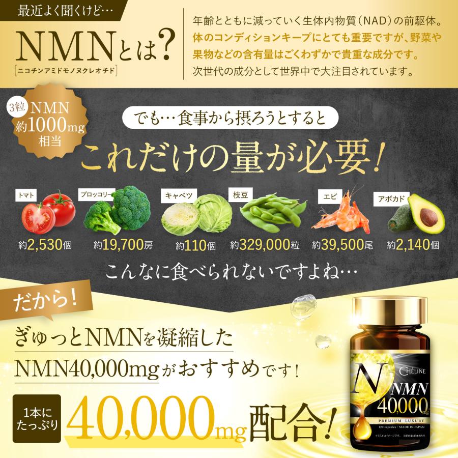 NMN 40,000mg サプリメント 日本製 高純度99.9% 120粒 約40日分 耐酸性