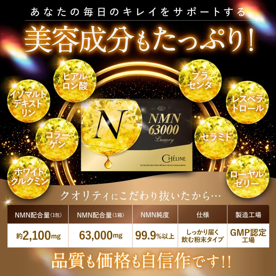 NMN CHELINE NMN63,000mg 高純度99.9% 国内GMP認定工場 コラーゲン