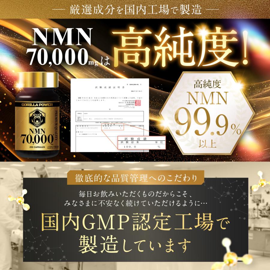 NMN GORILLA POWER 70,000mg 日本製 耐酸性カプセル 210カプセル 約70