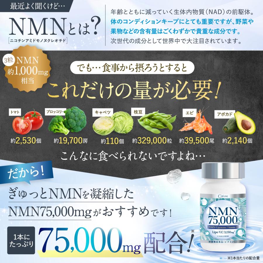 NMN 75,000mg リポソームビタミンC 3,150mg 耐酸性カプセル 210 