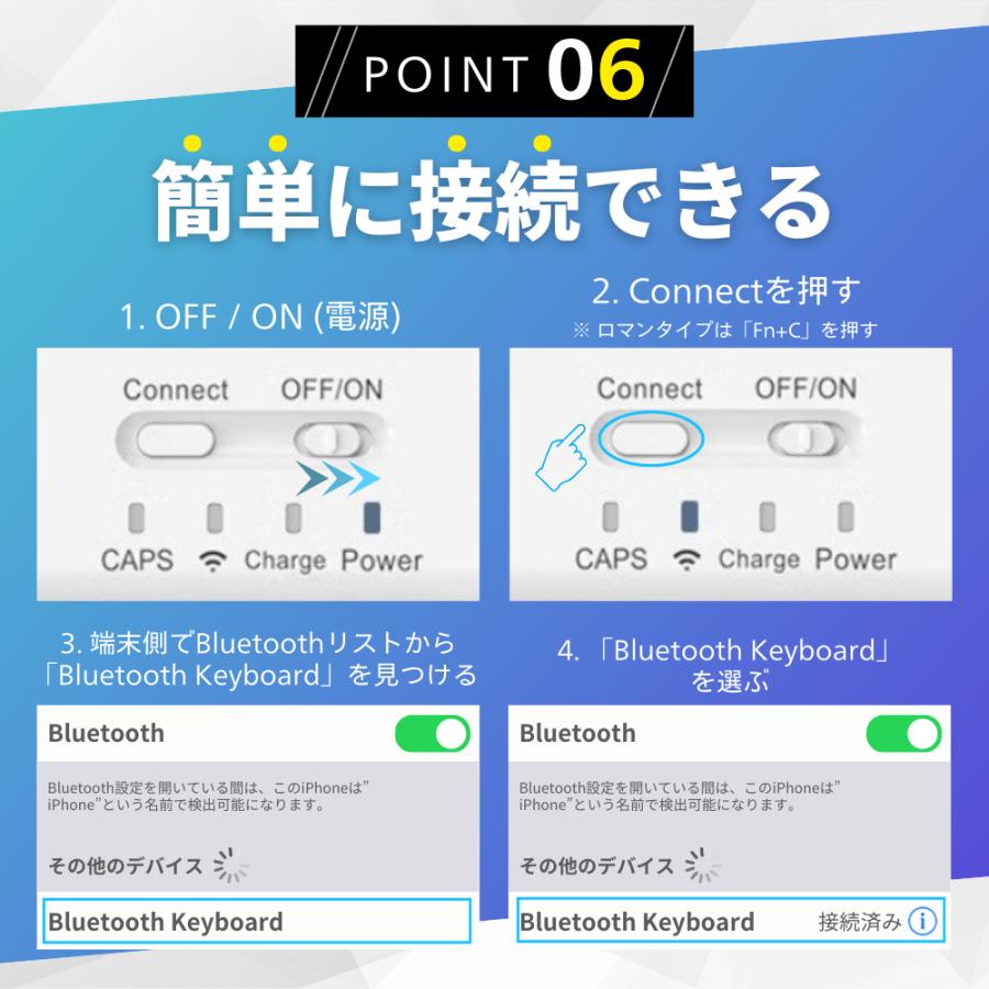 ワイヤレス キーボード セット Bluetooth 無線 ブルートゥース ipad mini iPhone Android apple スマホ 静音 収納 充電式 IOS スマホ タブレット 薄型 軽量 USB | ブランド登録なし | 06