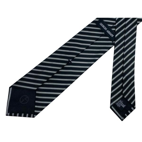 GIORGIOARMANIブラックグレーネクタイ　白ストライプ柄レジメンタルタイ GIORGIO ARMANI ジョルジオ アルマーニ 360087 1A915 00020 BLACK