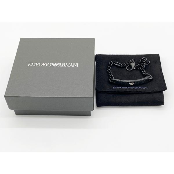 エンポリオ アルマーニ EGS2665 060 シルバーカラー イーグルマーク入り プレート ブラックカラー チェーン ブレスレットの画像