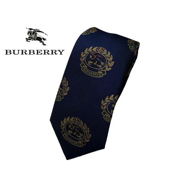 バーバリー ロンドン 80019281 NAVY トレードマーク騎士刺繍入り ローレルリース ロゴ柄 ネイビー系 ナロー ネクタイ