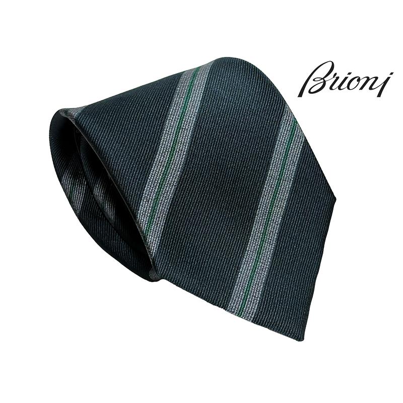 【極美品】Brioni／ブリオーニ／マルチストライプタイ／グリーン／ネイビー Brioni（ブリオーニ） O61D00 P2M03 0003 ダークグリーン系地 シルバー