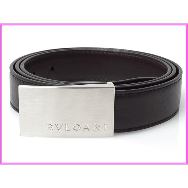 BVLGARI ブルガリ ベルト 21356 ロゴ入りバックル ブラックレザーXダークブラウンレザー リバーシブル ベルト｜perlei