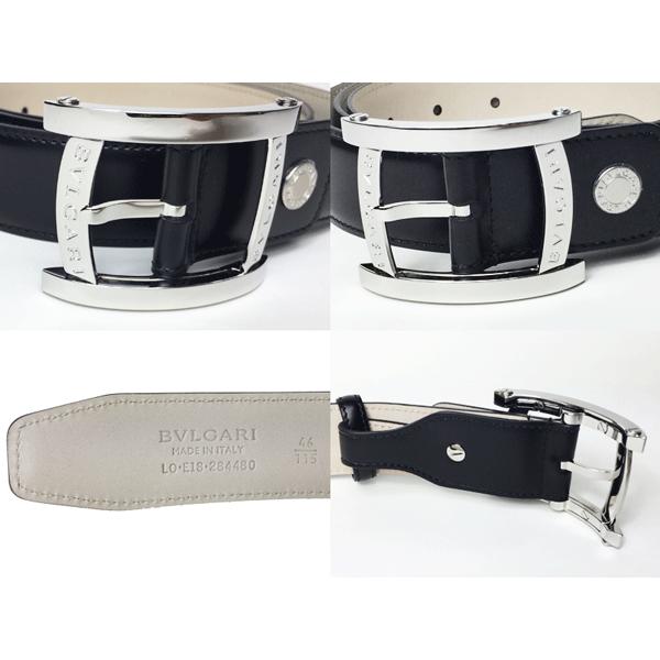 ブルガリ ベルト BVLGARI 284480 BLACK PALLADIUM ASSIOMA BELT ブルガリ ロゴ入り アショーマ バックル  ブラック スムースレザー ベルト BULGARI