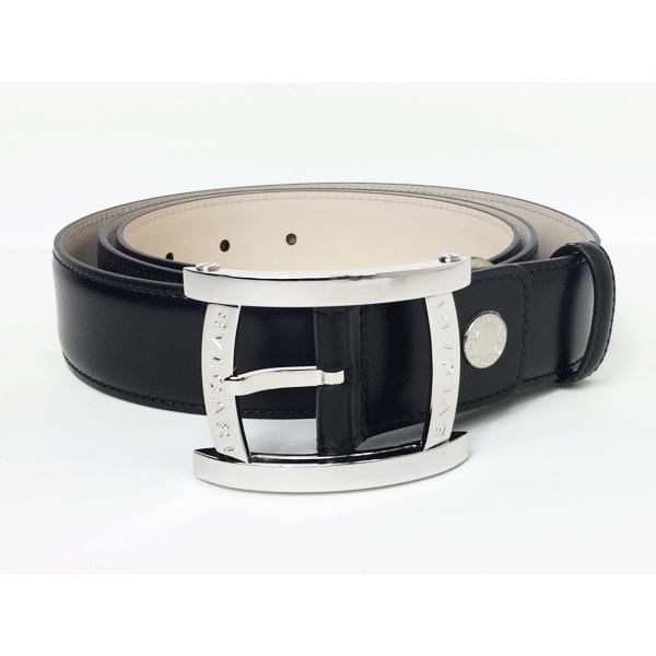 ブルガリ ベルト BVLGARI 284480 BLACK PALLADIUM ASSIOMA BELT ブルガリ ロゴ入り アショーマ バックル  ブラック スムースレザー ベルト BULGARI