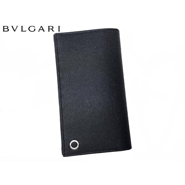 ブルガリ 長財布 BVLGARI 30398 BLACK Palladium ブルガリブルガリ ロゴプレート付き ブラック グレイン カーフレザー メンズ ウォレット 札入れ 長財布 BULGARI｜perlei