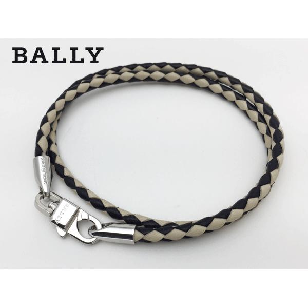 BALLY バリー ブレスレット STABBIO SA.B 104 BLACK IVORY ロゴ入り ブラックXアイボリー イントレチャート 編み込み レザー 2連 ブレスレット｜perlei