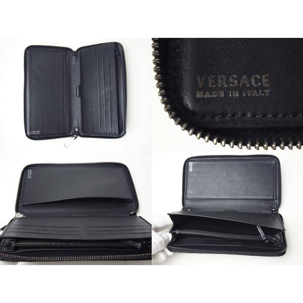VERSACE 未使用品 イタリア製 グレカ柄型押し レザー 長財布 ブラック