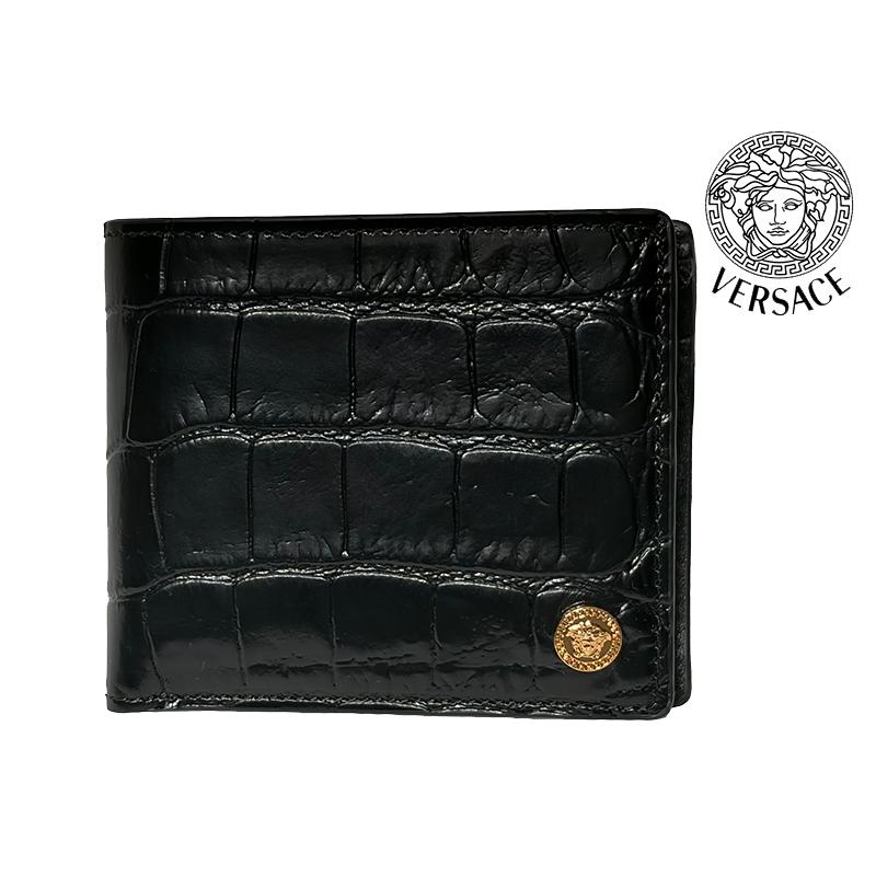 新品正規品VERSACE ヴェルサーチ グレカ模様二つ折り財布 ブラック/ブルー 新品正規品VERSACE ヴェルサーチ グレカ模様二つ折り財布 ブラック