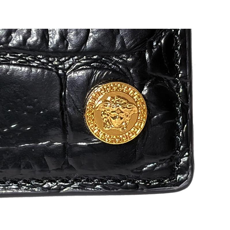 ヴェルサーチ 財布 折り財布 クロコ型押し メデューサ ブラック メンズ VERSACE 三つ折り財布 ブラック クロコ型押し メデューサ