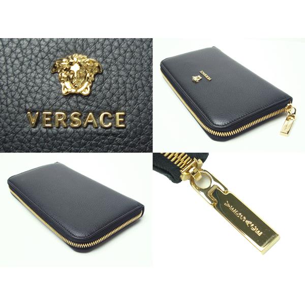 ヴェルサーチ 長財布 VERSACE DPDE457 DCEH D410 立体 メデューサ ロゴプレート付き ブラックレザー ラウンドジッパー ロング ウォレット 長財布 ベルサーチ｜perlei｜02