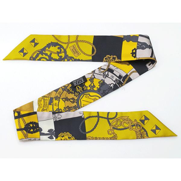 HERMES エルメス 062550 S03 Tours de Cles TWILLY SCARF ロゴ入り イエローゴールド系 マルチカラー 旅の鍵柄 ツイリースカーフ｜perlei｜02