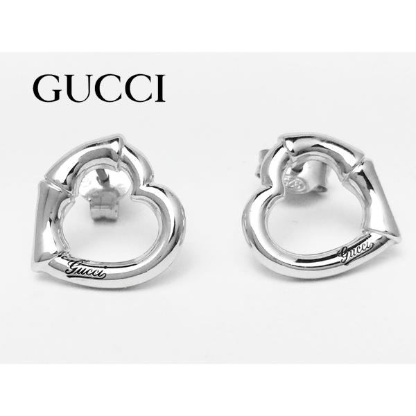 グッチ ピアス GUCCI 390268 J8400 0702 筆記体 ロゴ入り バンブー ハート型 シルバー ピアス イヤリング｜perlei