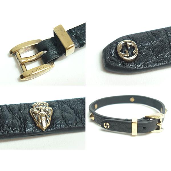 GUCCI グッチ 324272 J1668 8522 インターロッキングG柄 プレート付き ブラックレザー アイコン ブレスレット｜perlei｜03