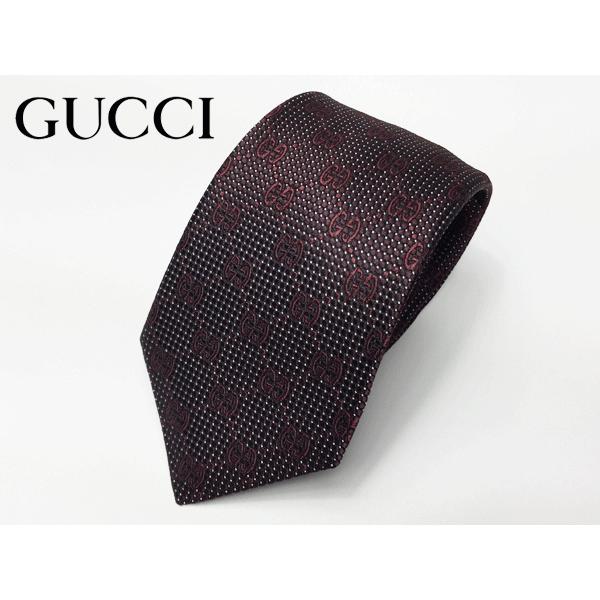 グッチ 408865 4E002 6274 DEIENE ボルドー系地 ボルドー系 ドット インターロッキングG柄 ナロー ネクタイ 小剣Bee