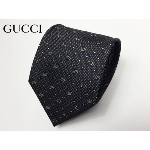 グッチ ネクタイ GUCCI 324855 4B002 1079 MARTIN GG ブラック地 ゴールド系 インターロッキングG柄 X ドット柄 ネクタイ｜perlei