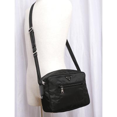 PRADA プラダ BT0717 NERO TESSUTO+CALF ロゴプレート付き黒ナイロン 