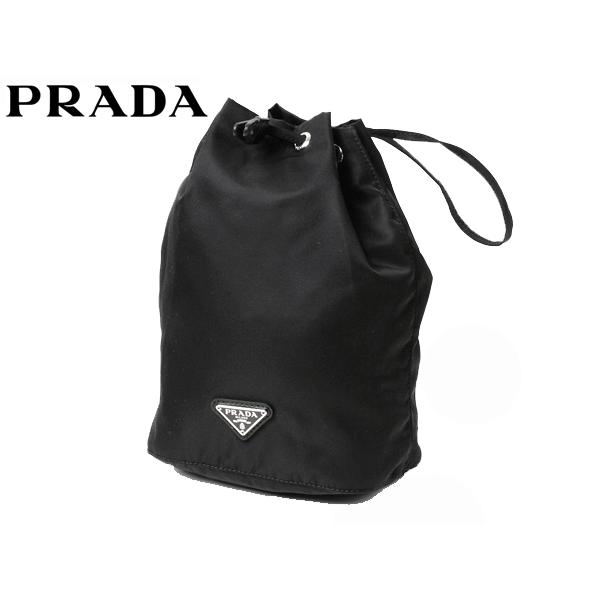 プラダ ポーチ PRADA 1NA369 NERO TESSUTO ロゴプレート付き ブラック テスート ナイロン 巾着型 コスメチックポーチ