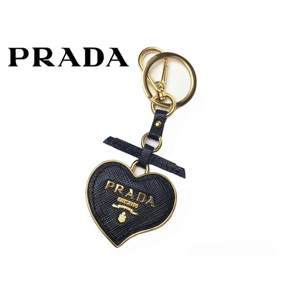 プラダ キーホルダー PRADA 1TL126 NERO SAFFIANO リボン付き ブラック サフィアノレザーXゴールドカラー ロゴ入り ハート キーフック キーリング キーホルダー｜perlei