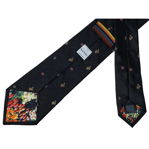 ポールスミス Paul Smith M1A 0TIE E40824 RABBIT FLORAL ブラック地 ラビット フラワー柄 シルク ネクタイ｜perlei｜03