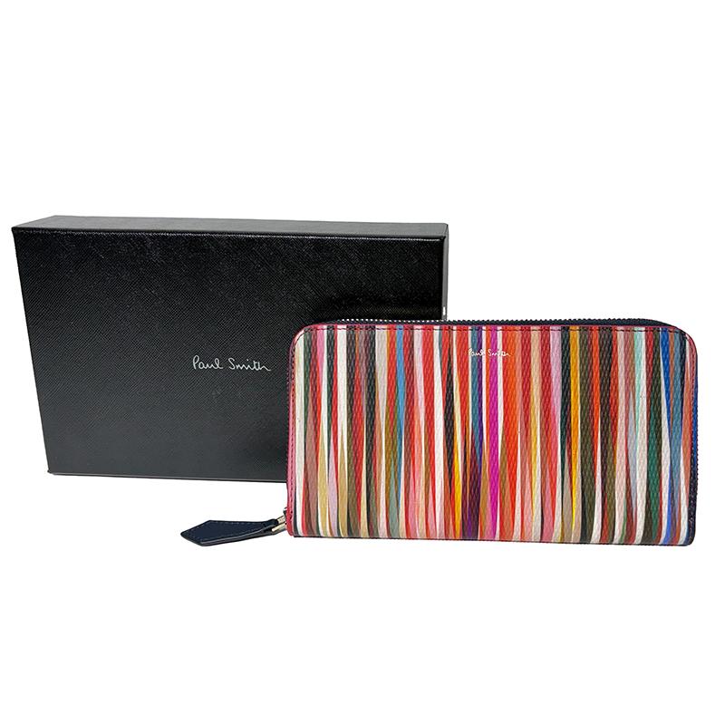ポールスミス Paul Smith ラウンドファスナー長財布 マルチストライプ 