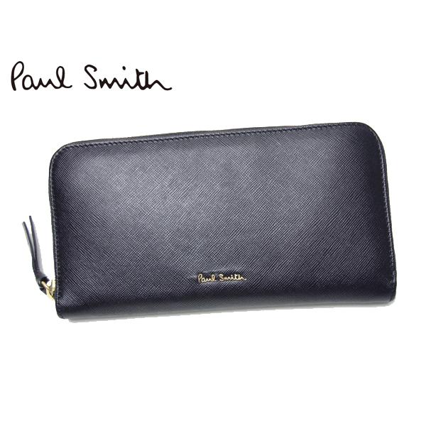 ポールスミス 長財布 Paul Smith WEXA/2463/W308 プレート ロゴ付き サフィアノ ブラックレザー ラウンドジッパー ロング ウォレット 長財布｜perlei