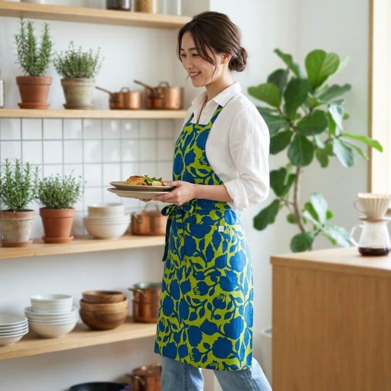 エプロン 北欧 レディース 綿100% 前結び 洗える おしゃれ 花柄