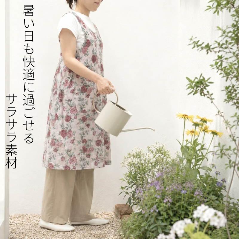 夏用 エプロン かぶるだけ プリーツ 花柄 薔薇 おしゃれ ワンピース H