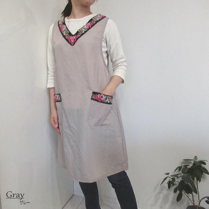 未使用　レイクアルスター　スミレ　ワイドドレスエプロン　シェニール織　ピンク ナイロン エプロン Vネック シェニール織 M Lサイズ 撥水 かわいい