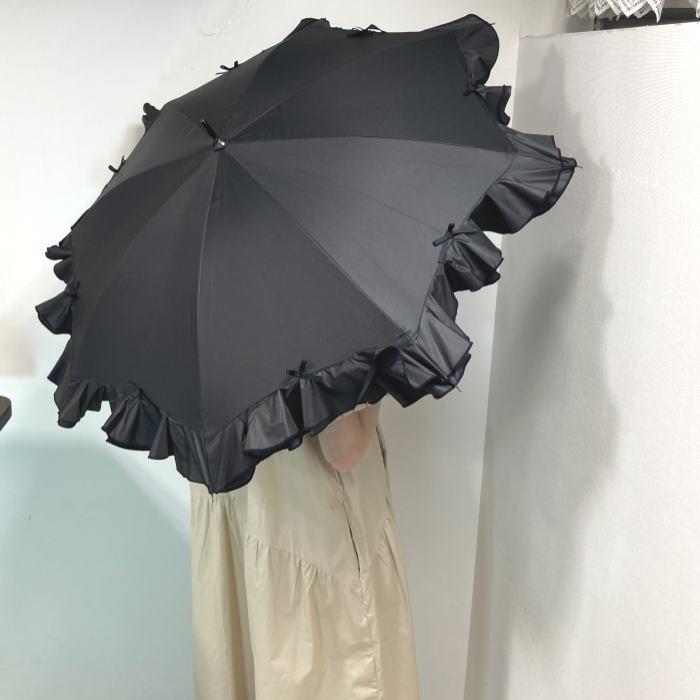 日傘　フリル 日傘 一級遮光 99.99% UVカット フリル リボン 晴雨兼用